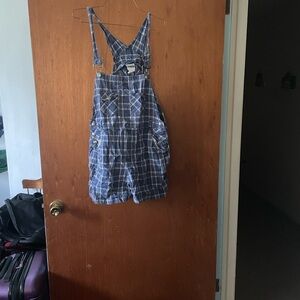 Basic Editions Blue Plaid Women's Overalls